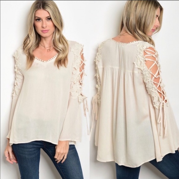 Tops - SOLD NWOT Corset Sleeve Ivory Crepe Blouse